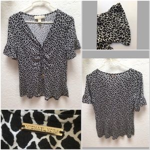 NWOT MICHAEL Michael Kors Animal Print Short Bell Sleeve Top
